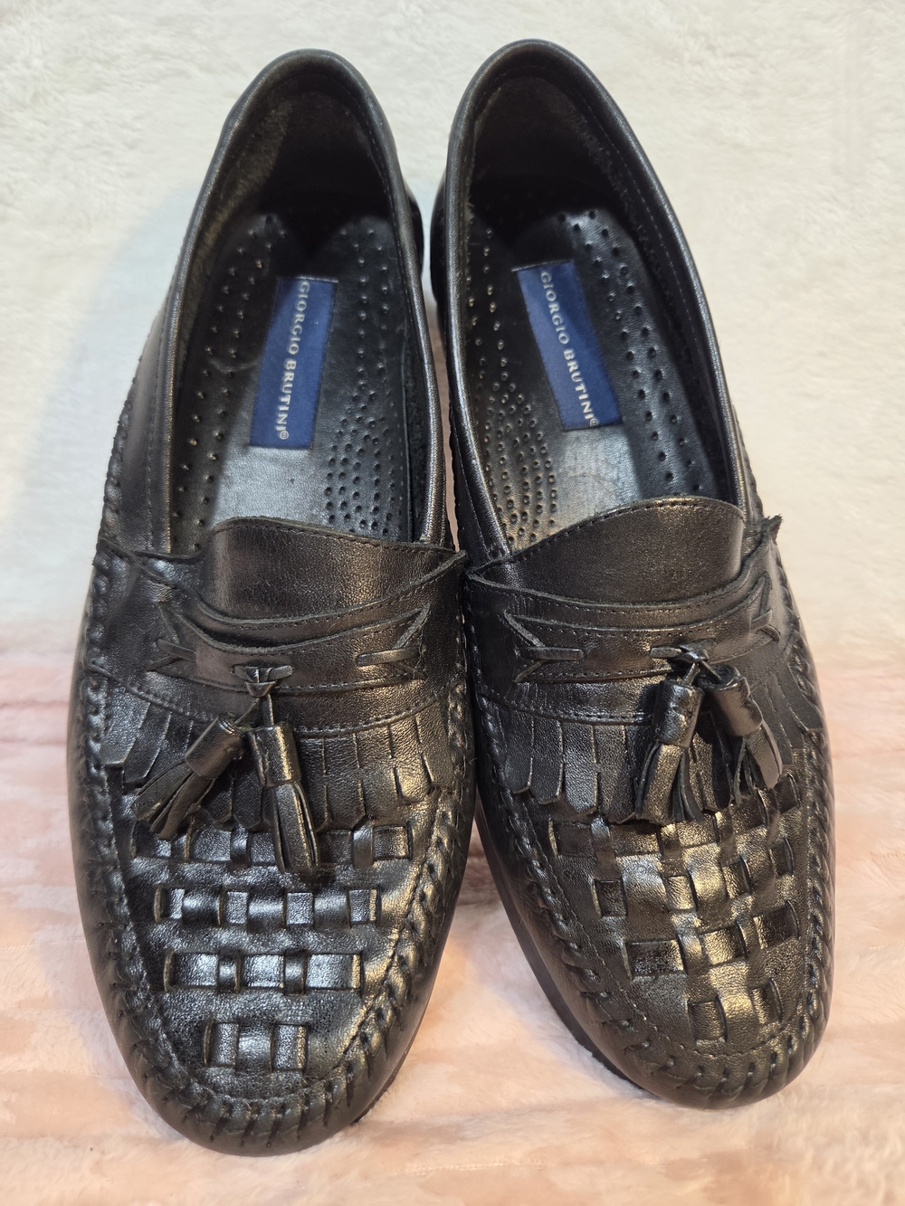 Giorgio Brutini Men’s Black Woven Leather Tassel Loafers